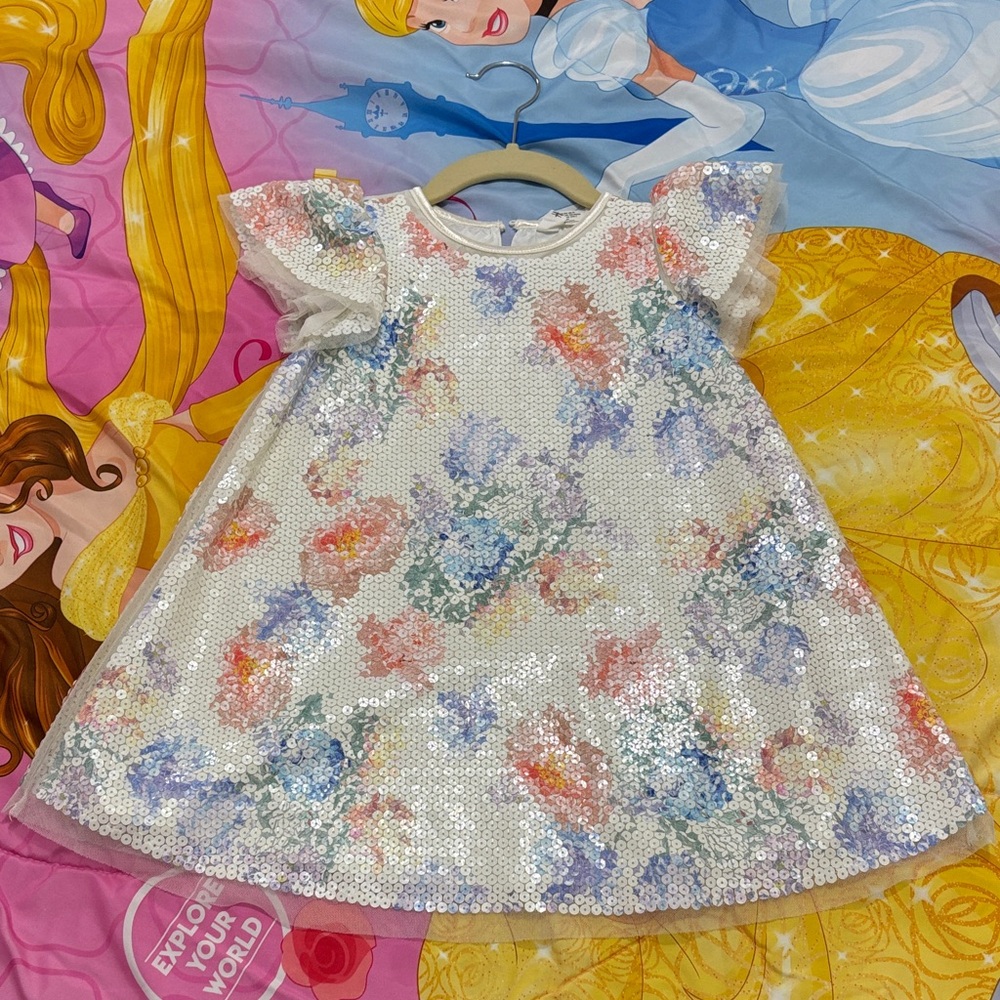 H&M Glittering Floral Kids Dress - White and Multicolor